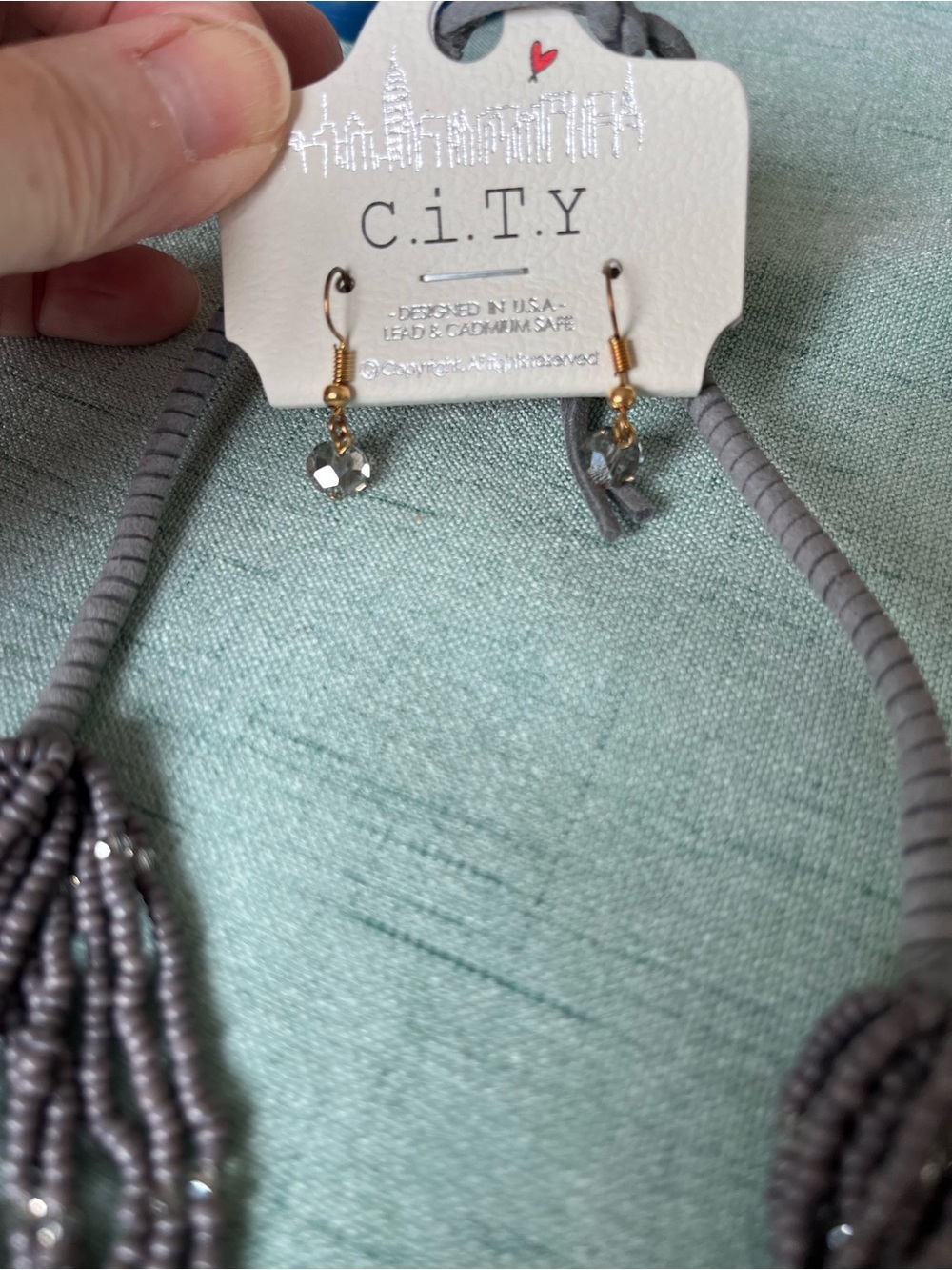 Gray Crystal Drop Earrings